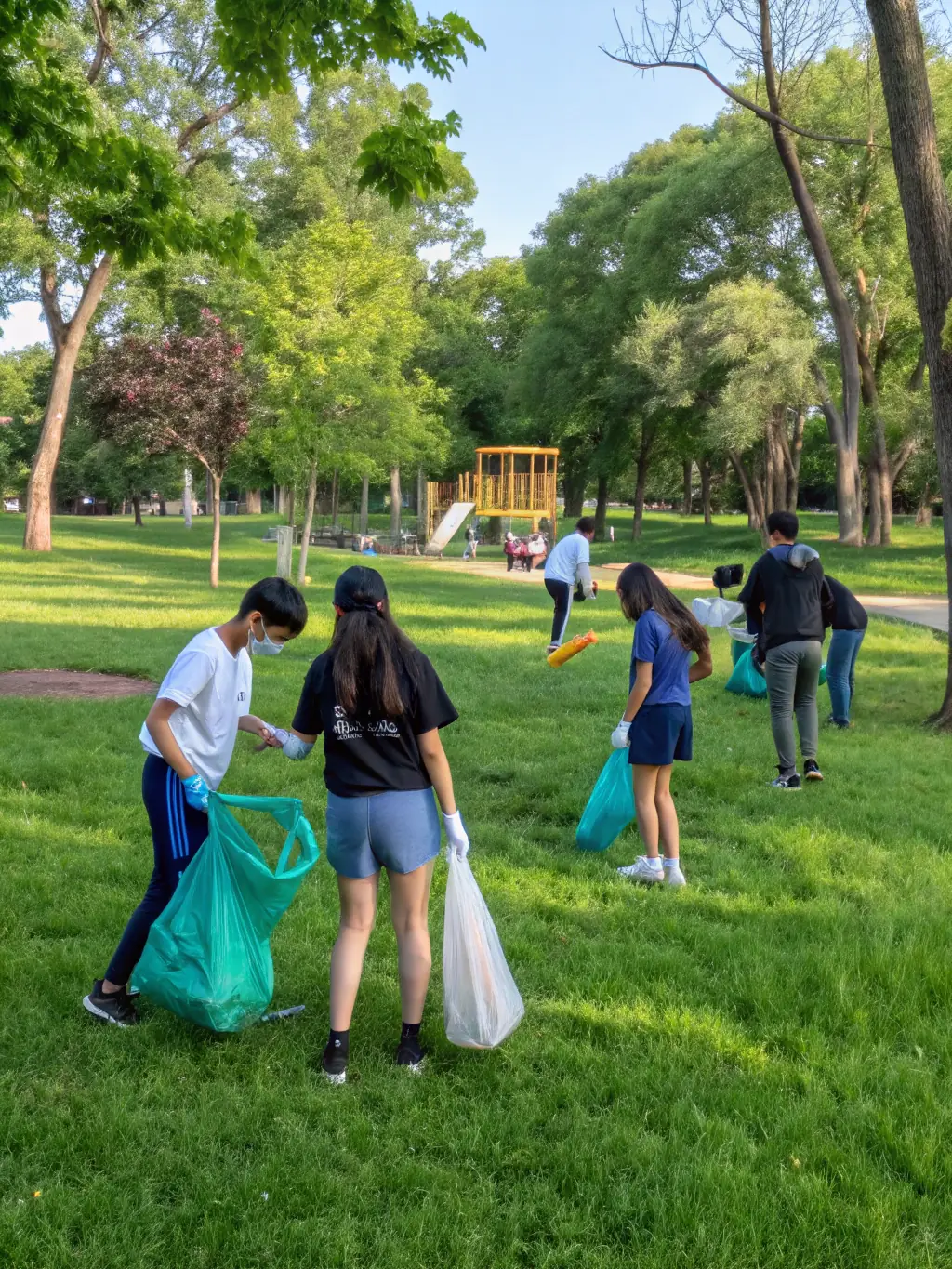 A picture of volunteers cleaning up a local park, showcasing the association's commitment to environmental stewardship and community involvement.