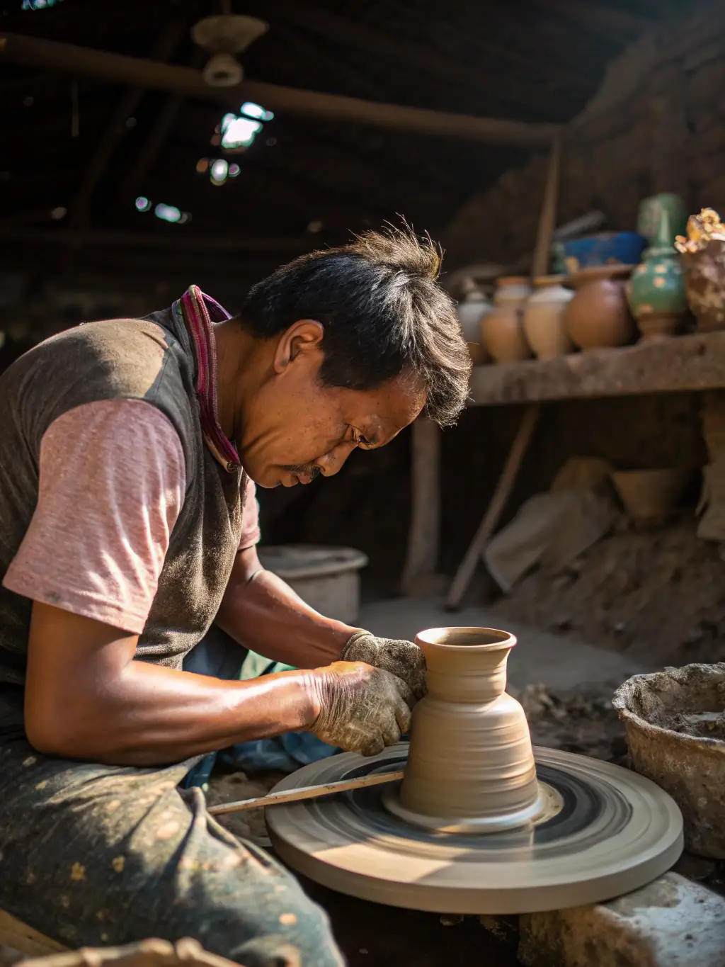 A group of adults participating in a pottery class, focused on hands shaping clay, showcasing adult education at AMICALE LAIQUE DE MAROMME.